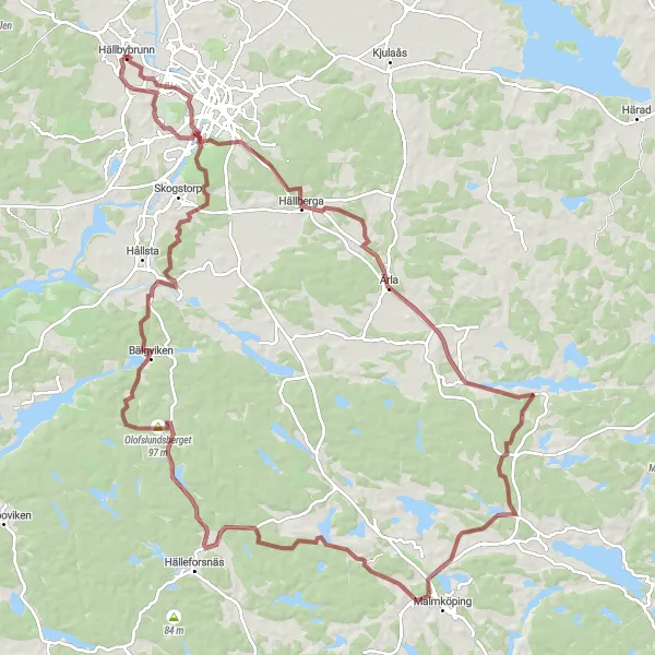 Kartminiatyr av "Grustur till Olofslundsberget och Eskilstuna" cykelinspiration i Östra Mellansverige, Sweden. Genererad av Tarmacs.app cykelruttplanerare