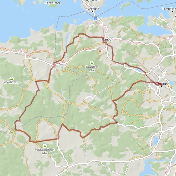 Kartminiatyr av "Grustur till Västerängsberget och Tumbo" cykelinspiration i Östra Mellansverige, Sweden. Genererad av Tarmacs.app cykelruttplanerare