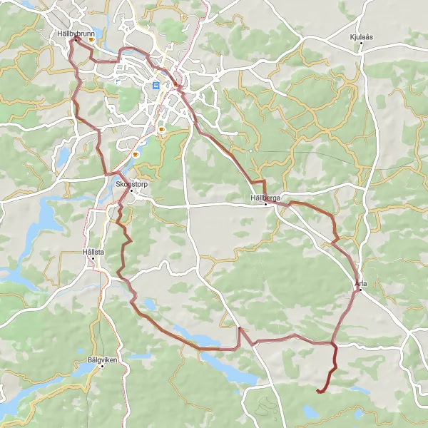 Kartminiatyr av "Spännande grustur till Eskilstuna och Flacksta" cykelinspiration i Östra Mellansverige, Sweden. Genererad av Tarmacs.app cykelruttplanerare