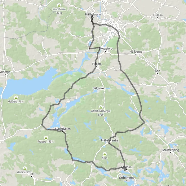 Map miniature of "Scenic Road Cycling Loop via Tyckenhed" cycling inspiration in Östra Mellansverige, Sweden. Generated by Tarmacs.app cycling route planner
