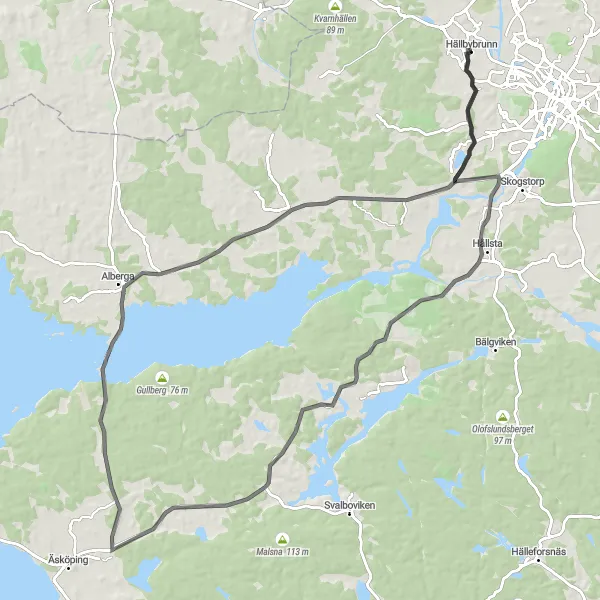 Map miniature of "Scenic Road Cycling Adventure of Stora Sundby" cycling inspiration in Östra Mellansverige, Sweden. Generated by Tarmacs.app cycling route planner