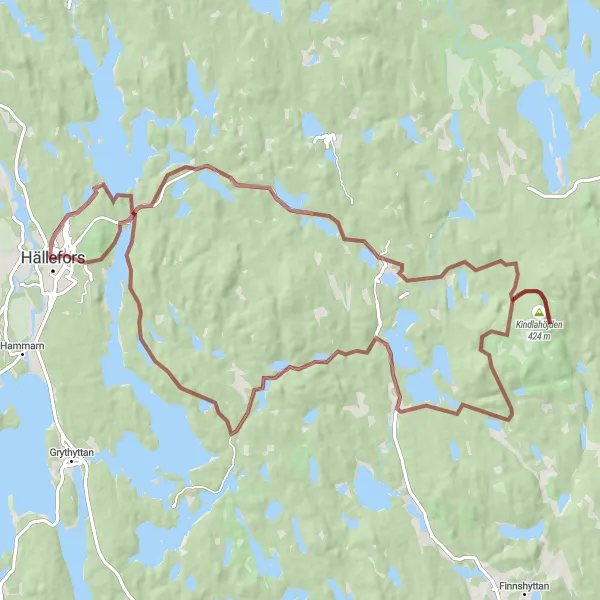 Map miniature of "Hällefors to Hjulsjö Gravel Route" cycling inspiration in Östra Mellansverige, Sweden. Generated by Tarmacs.app cycling route planner
