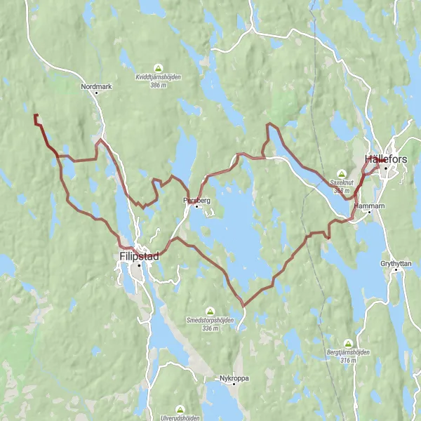 Map miniature of "Hällefors Gravel Adventure" cycling inspiration in Östra Mellansverige, Sweden. Generated by Tarmacs.app cycling route planner