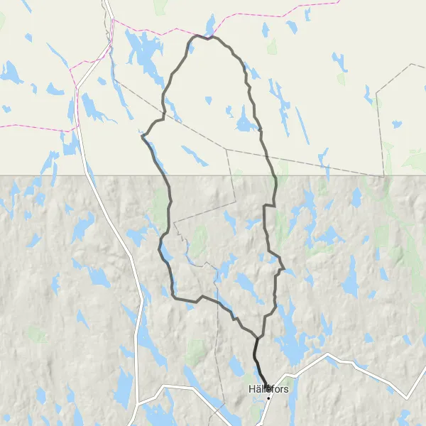 Map miniature of "Scenic Road Cycling: Hällefors Loop" cycling inspiration in Östra Mellansverige, Sweden. Generated by Tarmacs.app cycling route planner