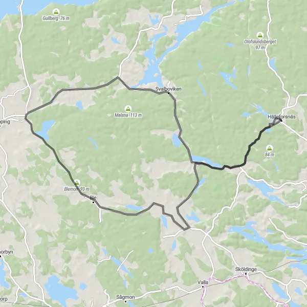 Map miniature of "Hälleforsnäs Flodafors Äs Tyckenhed Fjällskäfte Cycling Route" cycling inspiration in Östra Mellansverige, Sweden. Generated by Tarmacs.app cycling route planner
