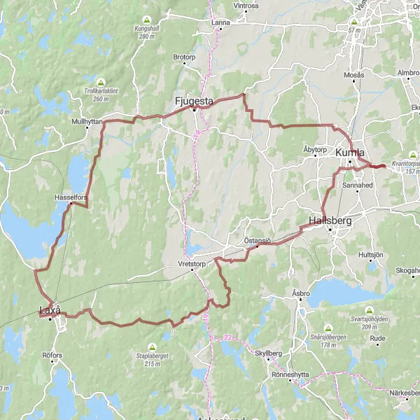 Map miniature of "Östra Mellansverige Gravel epicness" cycling inspiration in Östra Mellansverige, Sweden. Generated by Tarmacs.app cycling route planner