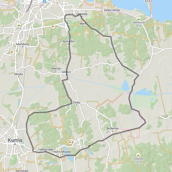 Map miniature of "Scenic Splendors of Brickebacken and Sköllersta" cycling inspiration in Östra Mellansverige, Sweden. Generated by Tarmacs.app cycling route planner