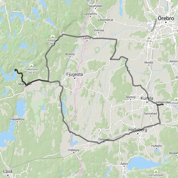 Kartminiatyr av "Vackra landskap runt Hallsberg" cykelinspiration i Östra Mellansverige, Sweden. Genererad av Tarmacs.app cykelruttplanerare