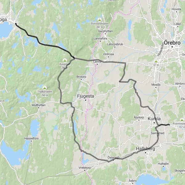 Map miniature of "Östansjö Loop: Exploring Historic Villages and Picturesque Landscapes" cycling inspiration in Östra Mellansverige, Sweden. Generated by Tarmacs.app cycling route planner