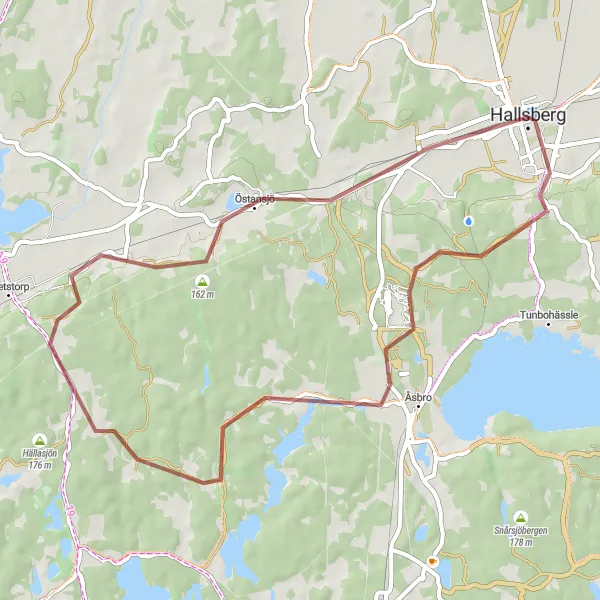 Map miniature of "The Korsberget Gravel Loop" cycling inspiration in Östra Mellansverige, Sweden. Generated by Tarmacs.app cycling route planner