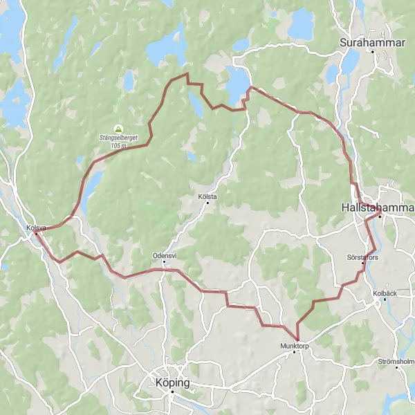 Map miniature of "The Gravel Adventure" cycling inspiration in Östra Mellansverige, Sweden. Generated by Tarmacs.app cycling route planner