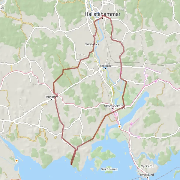 Map miniature of "The Gravel Loop" cycling inspiration in Östra Mellansverige, Sweden. Generated by Tarmacs.app cycling route planner