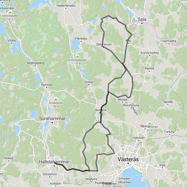 Map miniature of "Scenic Road Loop from Hallstahammar" cycling inspiration in Östra Mellansverige, Sweden. Generated by Tarmacs.app cycling route planner