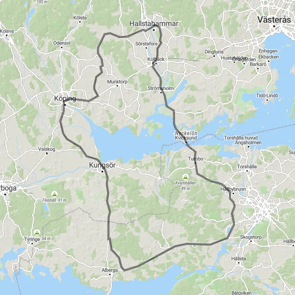 Map miniature of "Hallstahammar Scenic Tour" cycling inspiration in Östra Mellansverige, Sweden. Generated by Tarmacs.app cycling route planner