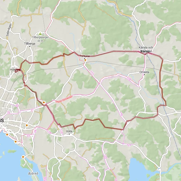 Kartminiatyr av "Grustur till Ändesta" cykelinspiration i Östra Mellansverige, Sweden. Genererad av Tarmacs.app cykelruttplanerare