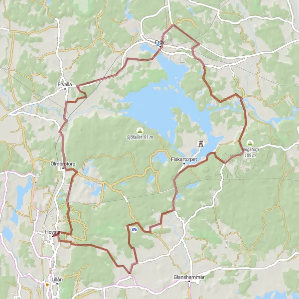 Map miniature of "Gravel Adventure to Frövi and Nasta Marmorbrott" cycling inspiration in Östra Mellansverige, Sweden. Generated by Tarmacs.app cycling route planner