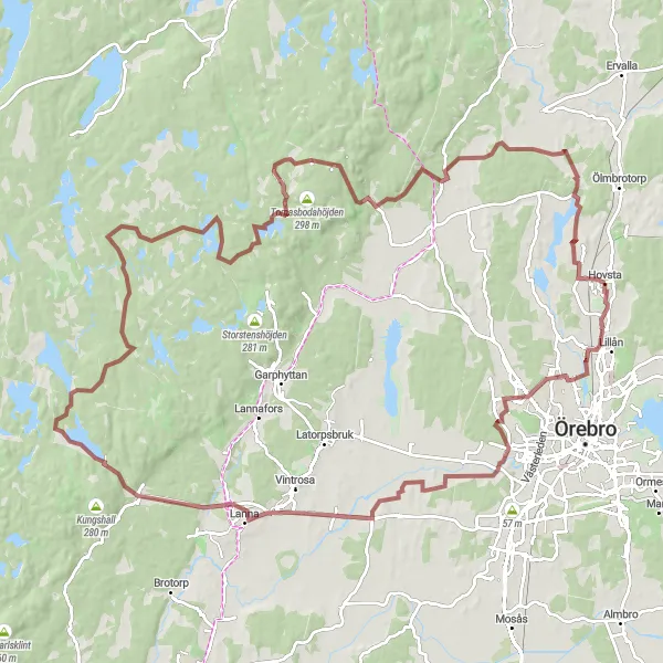 Map miniature of "Hovsta Gravel Adventure" cycling inspiration in Östra Mellansverige, Sweden. Generated by Tarmacs.app cycling route planner