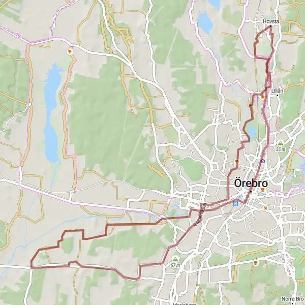 Map miniature of "Örebro Exploration and Hovsta Ride" cycling inspiration in Östra Mellansverige, Sweden. Generated by Tarmacs.app cycling route planner