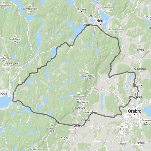 Map miniature of "Närkes Kil Delight" cycling inspiration in Östra Mellansverige, Sweden. Generated by Tarmacs.app cycling route planner