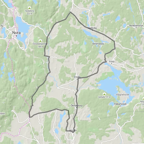 Map miniature of "Närkes Kil Serenity" cycling inspiration in Östra Mellansverige, Sweden. Generated by Tarmacs.app cycling route planner