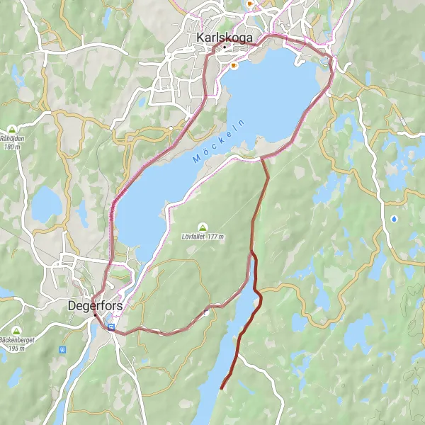 Kartminiatyr av "Grusväg till Solbergavägen" cykelinspiration i Östra Mellansverige, Sweden. Genererad av Tarmacs.app cykelruttplanerare