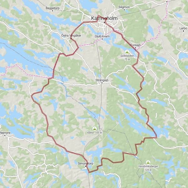 Map miniature of "Gravel Adventure to Djupvik" cycling inspiration in Östra Mellansverige, Sweden. Generated by Tarmacs.app cycling route planner