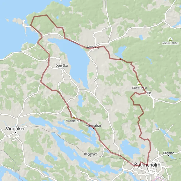 Map miniature of "Historical Gravel Tour" cycling inspiration in Östra Mellansverige, Sweden. Generated by Tarmacs.app cycling route planner