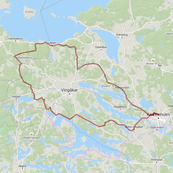 Map miniature of "Gravel Panorama" cycling inspiration in Östra Mellansverige, Sweden. Generated by Tarmacs.app cycling route planner