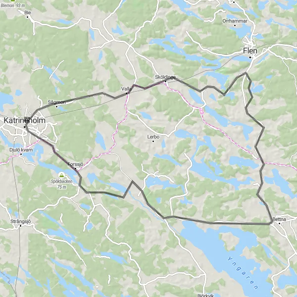 Map miniature of "Scenic Road Escape" cycling inspiration in Östra Mellansverige, Sweden. Generated by Tarmacs.app cycling route planner