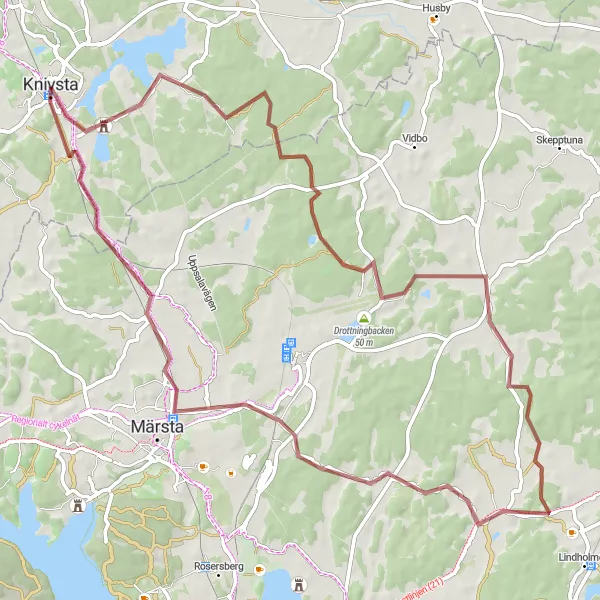 Map miniature of "Knivsta - Kimsta - Noors Slott Circular Route" cycling inspiration in Östra Mellansverige, Sweden. Generated by Tarmacs.app cycling route planner