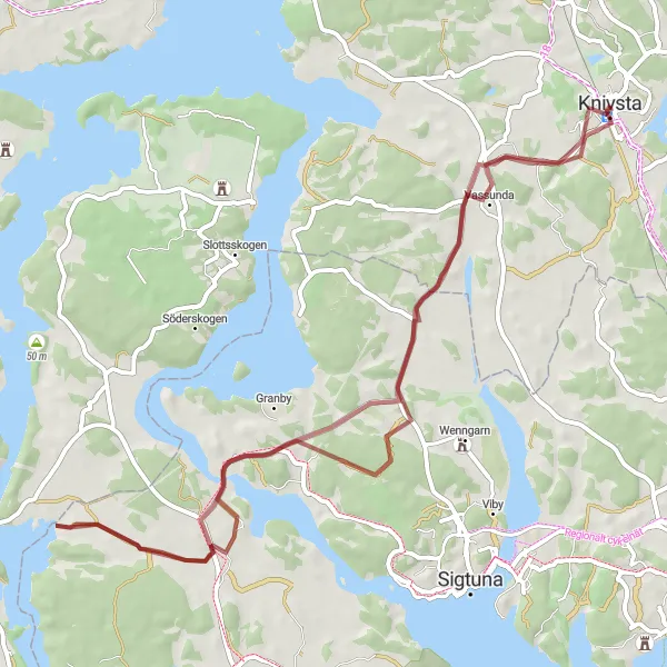 Map miniature of "Håtuna Stenhus and Vassunda Gravel Ride" cycling inspiration in Östra Mellansverige, Sweden. Generated by Tarmacs.app cycling route planner