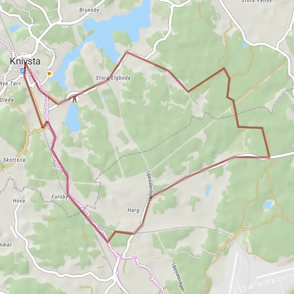 Kartminiatyr av "Grusvägsäventyr runt Knivsta" cykelinspiration i Östra Mellansverige, Sweden. Genererad av Tarmacs.app cykelruttplanerare