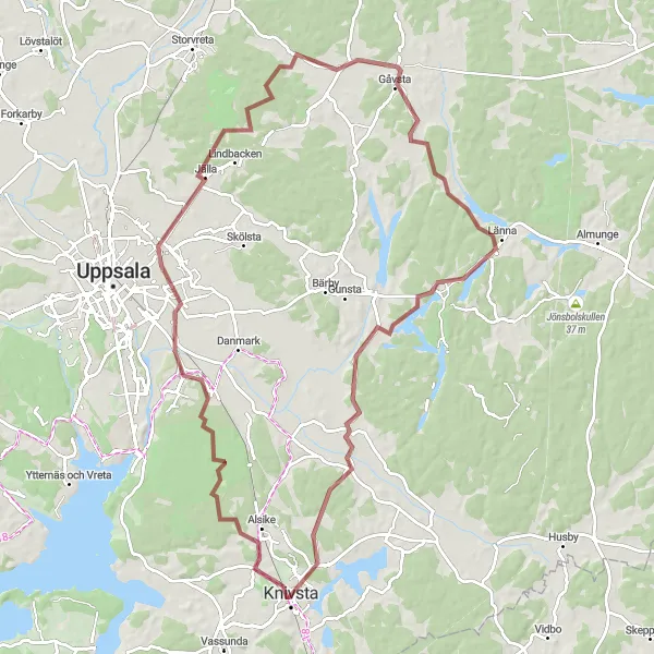 Map miniature of "Scenic Gravel Cycling Adventure" cycling inspiration in Östra Mellansverige, Sweden. Generated by Tarmacs.app cycling route planner