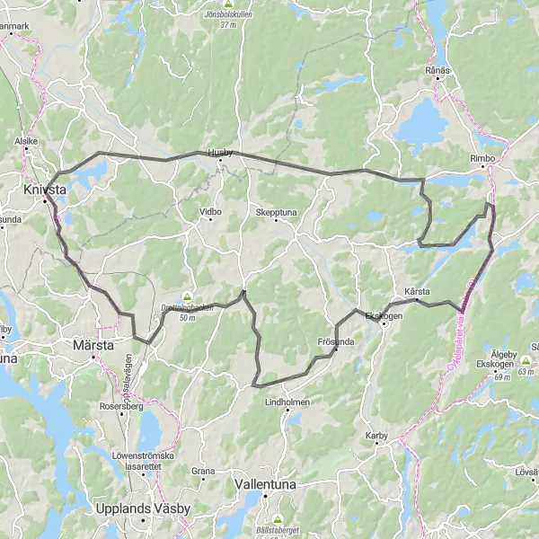 Map miniature of "Scenic Tour through Uppland" cycling inspiration in Östra Mellansverige, Sweden. Generated by Tarmacs.app cycling route planner