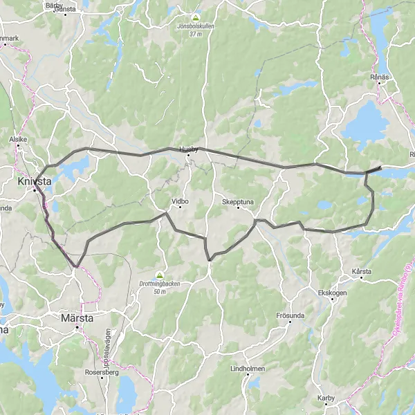 Kartminiatyr av "Upptäck Knivsta till Närtuna cykelled" cykelinspiration i Östra Mellansverige, Sweden. Genererad av Tarmacs.app cykelruttplanerare