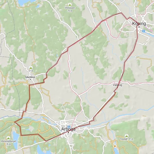 Map miniature of "Valskog Gravel Loop" cycling inspiration in Östra Mellansverige, Sweden. Generated by Tarmacs.app cycling route planner