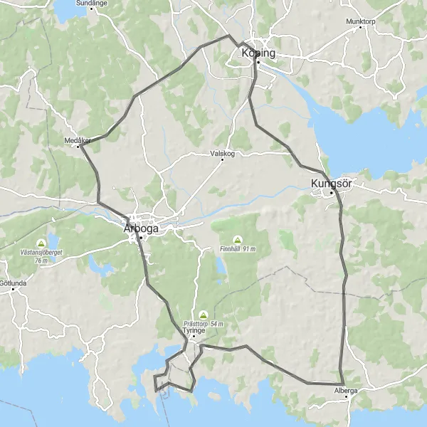 Kartminiatyr av "Historiska landsvägar och charmiga byar" cykelinspiration i Östra Mellansverige, Sweden. Genererad av Tarmacs.app cykelruttplanerare