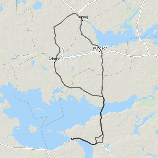 Kartminiatyr av "Kultur- och naturvägar runt Köping" cykelinspiration i Östra Mellansverige, Sweden. Genererad av Tarmacs.app cykelruttplanerare