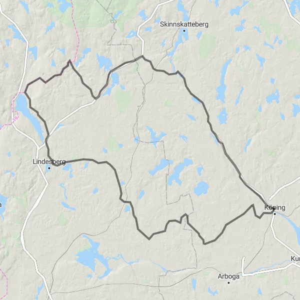 Map miniature of "Lindesberg Challenge" cycling inspiration in Östra Mellansverige, Sweden. Generated by Tarmacs.app cycling route planner