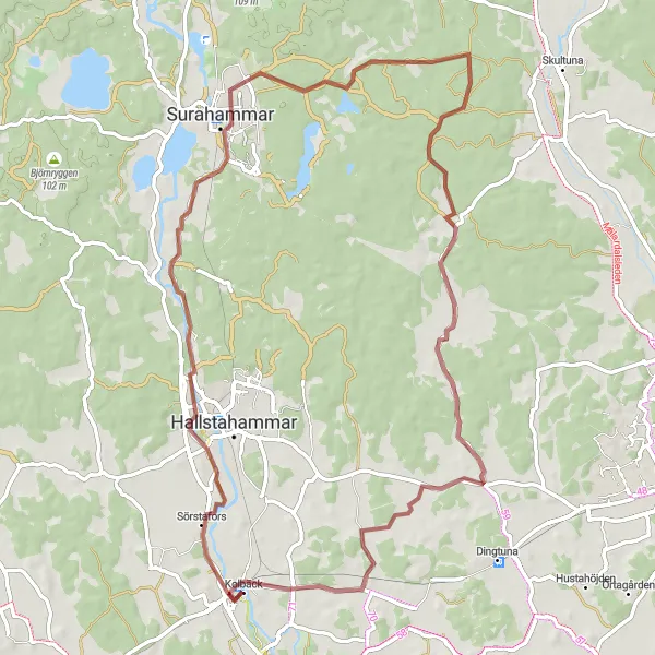 Kartminiatyr av "Grusväg till Sörstafors och Kolbäck" cykelinspiration i Östra Mellansverige, Sweden. Genererad av Tarmacs.app cykelruttplanerare