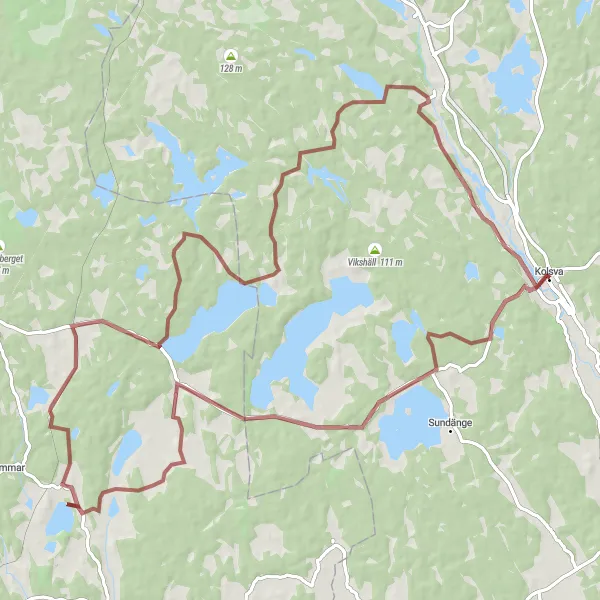 Map miniature of "Kolsva to Sandviksbacken Gravel Ride" cycling inspiration in Östra Mellansverige, Sweden. Generated by Tarmacs.app cycling route planner