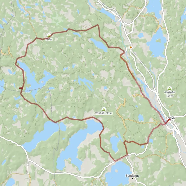 Map miniature of "Kolsva Gravel Adventure" cycling inspiration in Östra Mellansverige, Sweden. Generated by Tarmacs.app cycling route planner