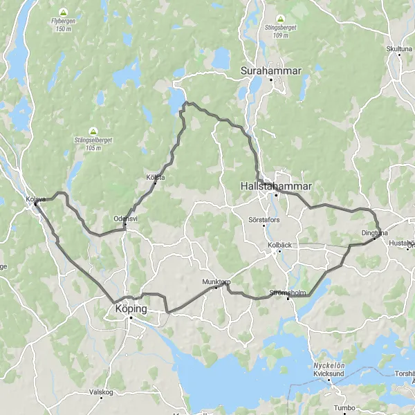Map miniature of "Kolsva to Hallstahammar Road Ride" cycling inspiration in Östra Mellansverige, Sweden. Generated by Tarmacs.app cycling route planner