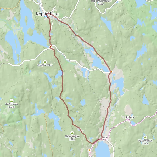 Map miniature of "Kopparberg Gravel Adventure" cycling inspiration in Östra Mellansverige, Sweden. Generated by Tarmacs.app cycling route planner