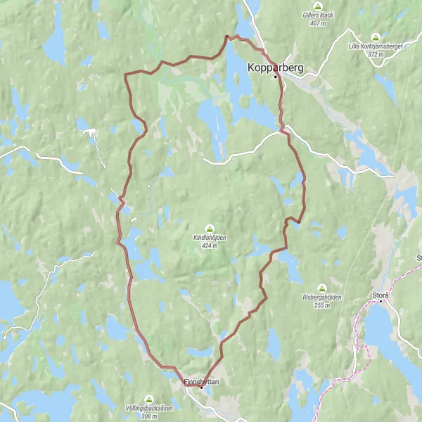 Map miniature of "Scenic Gravel Route from Kopparberg" cycling inspiration in Östra Mellansverige, Sweden. Generated by Tarmacs.app cycling route planner