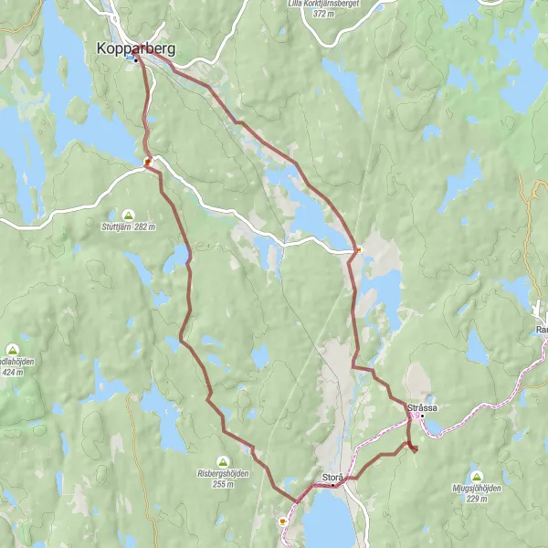 Map miniature of "Kopparberg Gravel Discovery" cycling inspiration in Östra Mellansverige, Sweden. Generated by Tarmacs.app cycling route planner