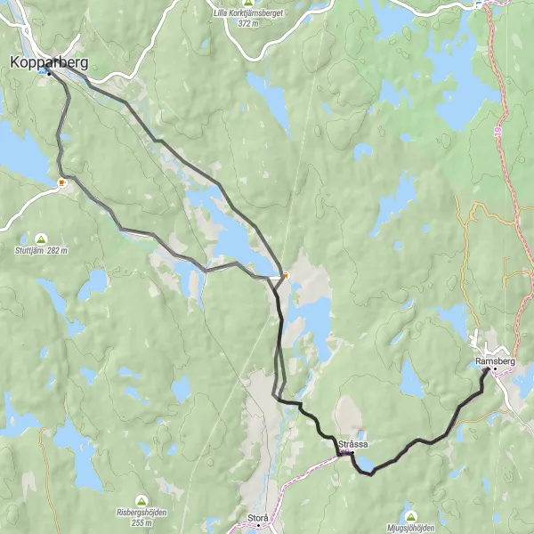 Kartminiatyr av "Scenisk landsvägssträcka i närheten av Kopparberg" cykelinspiration i Östra Mellansverige, Sweden. Genererad av Tarmacs.app cykelruttplanerare