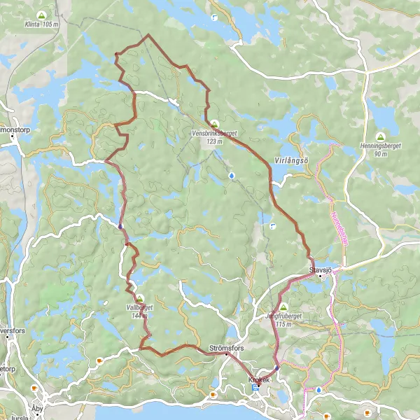 Map miniature of "Gravel Expedition to Vallberget" cycling inspiration in Östra Mellansverige, Sweden. Generated by Tarmacs.app cycling route planner