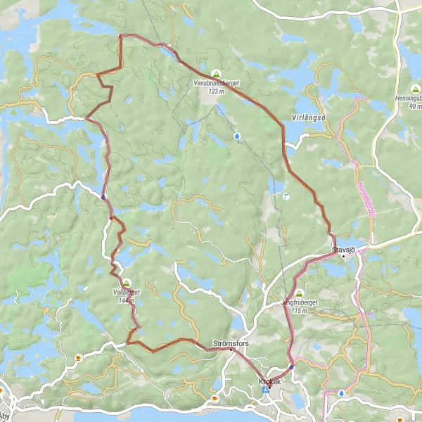 Kartminiatyr av "Grusvägar och vacker natur i Östra Mellansverige" cykelinspiration i Östra Mellansverige, Sweden. Genererad av Tarmacs.app cykelruttplanerare