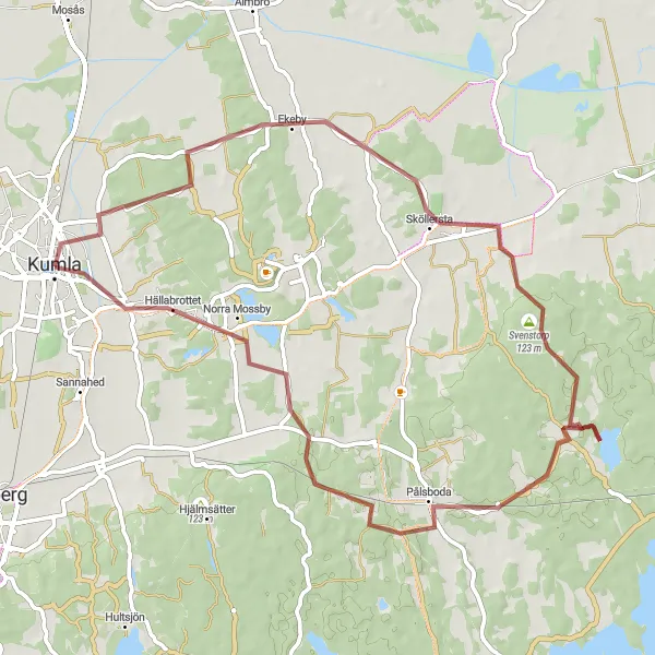 Map miniature of "Gravel Adventure: Kumla to Sköllersta" cycling inspiration in Östra Mellansverige, Sweden. Generated by Tarmacs.app cycling route planner